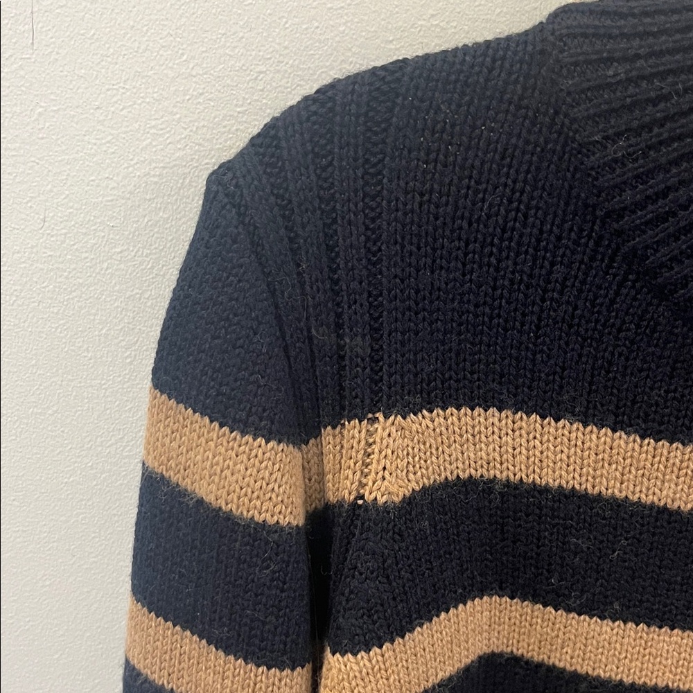 La Ligne Blue-navy and Tan Striped Crew Neck Sweater - Picture 3 of 4